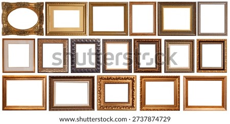 picture frames isolated on white background set antique gilded gold silver
