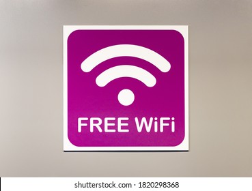 A Picture Of A Free WiFi Sign In The Terminal Of The Warsaw Chopin Airport.