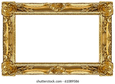 A Picture Gold Frame On A White