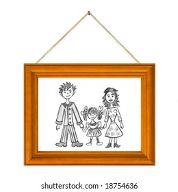 Picture Happy Family In Frame Isolated On White Background
