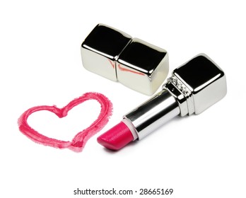 Picture of isolated lipstick with red heart.
