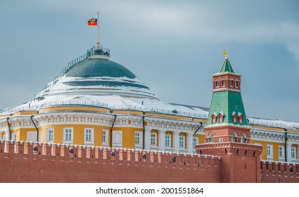 A Picture Of The Kremlin Topped With Snow, Taken From Outside The Walls.