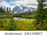 Picture Lake and Mt. Shuksan, Washington. Picture Lake is the centerpiece of a strikingly beautiful landscape in the Heather Meadows area of the Mt. Baker-Snoqualmie National Forest.