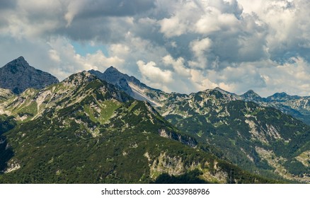 A picture of the landscape of the Triglav National Park as seen from the Vogel ski resort.