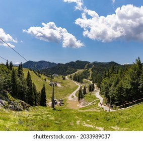 A picture of the landscape of the Triglav National Park as seen from the Vogel ski resort.