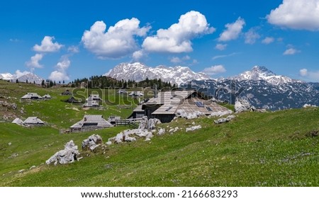 A picture of the landscape of Velika Planina, or Big Pasture Plateau, and its herder huts.