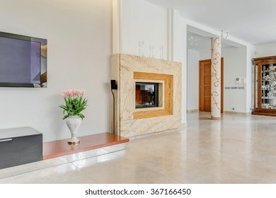 Picture of large fireplace in living room of posh villa - Shutterstock ID 367166450