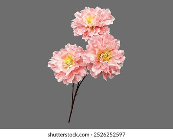 In the picture are Light orange plastic flowers, three flowers in one bouquet, with brown stems, used to decorate vases, interior decoration, home, office and for sale as plastic flowers. - Powered by Shutterstock