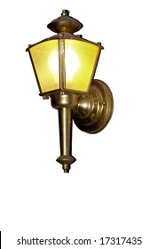 A Picture Of A Lit Porch Light, Isolated On A Pure White Background.