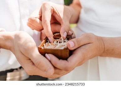 Picture of man and woman with wedding ring.Young married couple holding hands, ceremony wedding day. Newly wed couple's hands with wedding rings. - Powered by Shutterstock