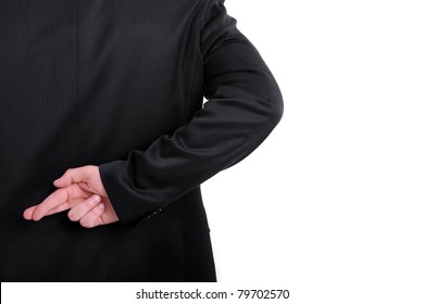 A picture of a man's back with his fingers crossed over white background - Powered by Shutterstock