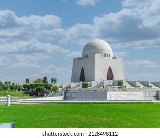 Picture of mausoleum of Quaid-e-Azam in bright sunny day, also known as mazar-e-quaid, famous landmark of Karachi Pakistan and tourist attraction of Pakistan. - Shutterstock ID 2128498112