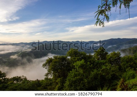 A picture of the morning landscape, the light of the sun in the mountains, natural path