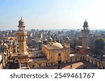 Picture of Mosque Wazir Khan in the heart of old Lahore surrounded by Lahore streets and famous old Rangmel bazar.