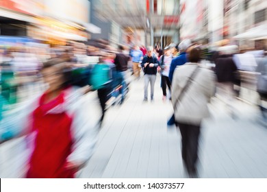 Picture Of Moving Crowd In The Pedestrian Area Of The City With Zoom Effect