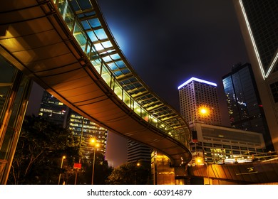 Picture Of A Night View With Footbridge In Hongkong Central