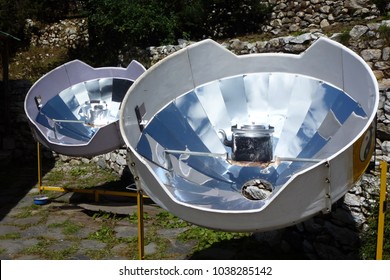 Picture Of A Parabolic Solar Heaters For Hot Water, Pangboche, Everest Base Camp Trek, Nepal