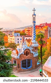 Picture of Park Guell of Barcelona captured during golden hour, designed by the famous architect Antoní Gaudí. UNESCO World Heritage since 1984. - Shutterstock ID 2198444533