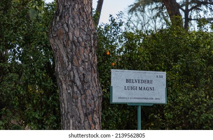 A Picture Of A Plaque At The Orange Garden In Rome.