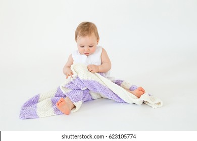 Pretty Little Baby Girl Sitting On Floor Isolated Stock Image Image