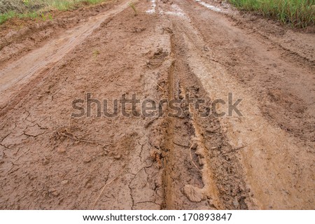 Picture of the road with the mud after rain