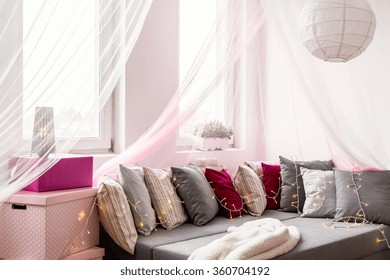 Picture of rose and gray girl's room - Powered by Shutterstock