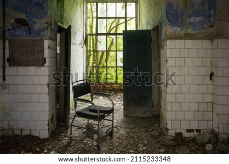 A picture of a scary place in an abandoned asylum
