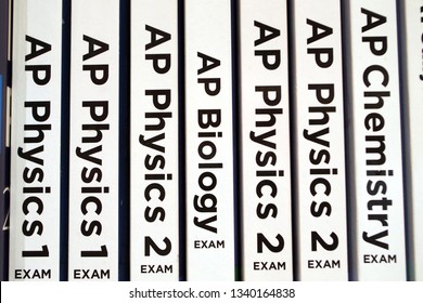 Picture of Scholar books for education background. Advanced Placement exams and tests. US curriculum. Students, school, university, acceptance, SAT, GPA