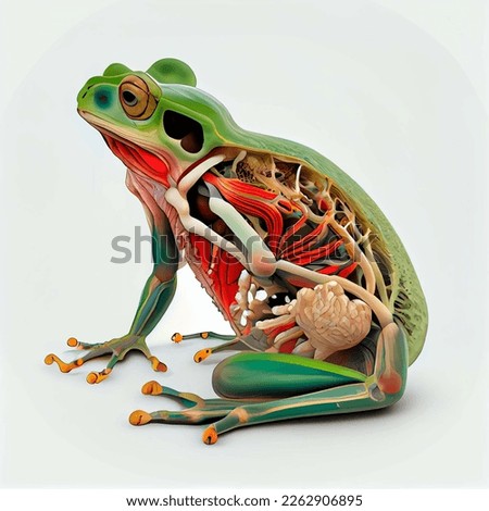 A picture showing the anatomical structure of a frog, 8k, high resolution, with white background