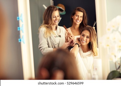 Picture Showing Happy Woman In Hair Salon