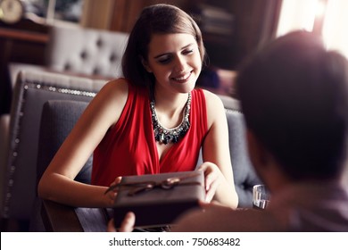 Picture showing romantic couple dating in restaurant