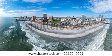 Picture shows a drone view on the skyline of Atlantic City, USA