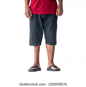 Picture Shows A Man With Legs Atrophy Or Legs Are Not Equal But Can Stand And Walk On His Own. With Regular Exercise, Clipping Path