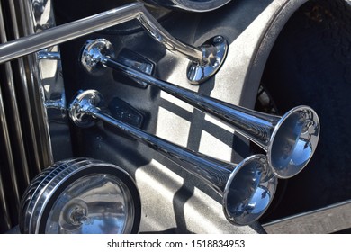 Picture Of Stainless Steel Old Fashioned Car Horns.