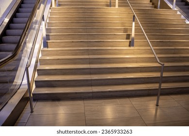 Picture of staircase and automatic staircase indoors of a train station at NYC Manhattan USA. - Powered by Shutterstock