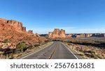 Picture taken from the main road of Arches National Park in Utah in the morning sunlight