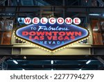 A picture of the Welcome to Fabulous Downtown Las Vegas sign at the Fremont Street Experience.
