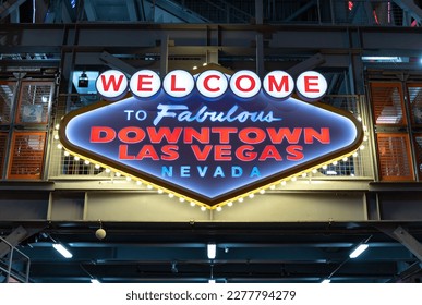 A picture of the Welcome to Fabulous Downtown Las Vegas sign at the Fremont Street Experience.