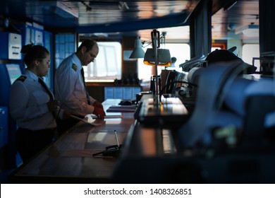 Picture Without Focus/Captain Of The Ship In The Cockpit/Mediterranean Coast,Greece 16.05.2019