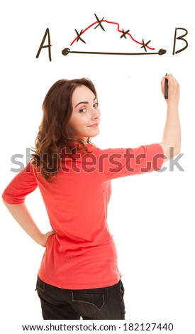 Picture of woman planning strategy isolated on white