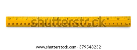 Picture of yellow wooden ruler isolated on white background