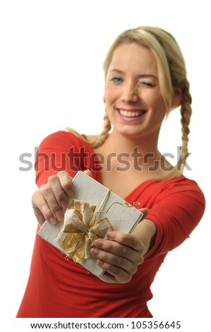 Picture of young woman holding present