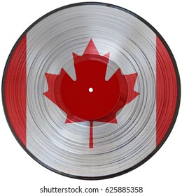 A picturedisc vinyl record of the flag of Canada isolated on a white background.