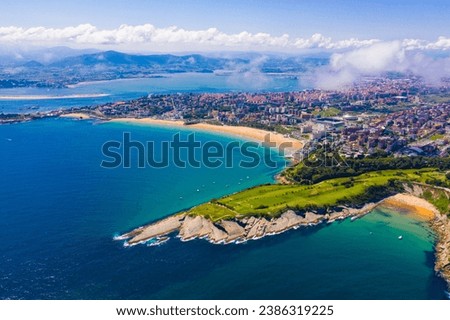 Picturesque aerial view of Santander coastal area and sand beach on summer day, Spain