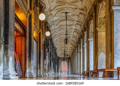 Picturesque arched gallery of National Library of St Mark or Biblioteca Nazionale Marciana on Piazza San Marco or Saint Mark's square in Venice, Italy - Powered by Shutterstock