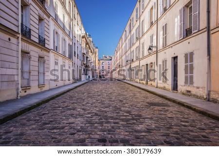 Picturesque cobbled street in Paris, France