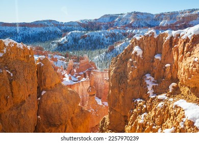 Picturesque colorful pink rocks of the Bryce Canyon National park in the winter season, Utah, USA - Shutterstock ID 2257970239