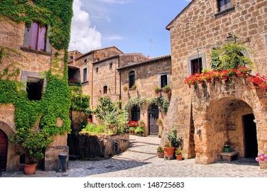 Picturesque corner of a quaint hill town in Italy