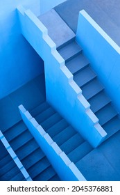 Picturesque Geometric Stair Structure In Blue Tone. Calpe, Spain