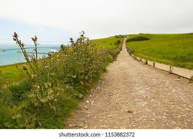 Picturesque And Hilly Hiking Path (trail) At The White Cliffs Of Dover. Summer 2018. Hilly Landscape, No People, Peace And Quiet